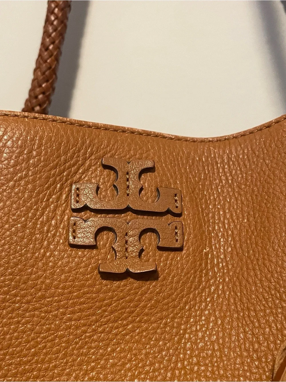 Tory Burch Taylor Tote Brown Pebbled Leather Braided Shoulder Bag Tassel Boho